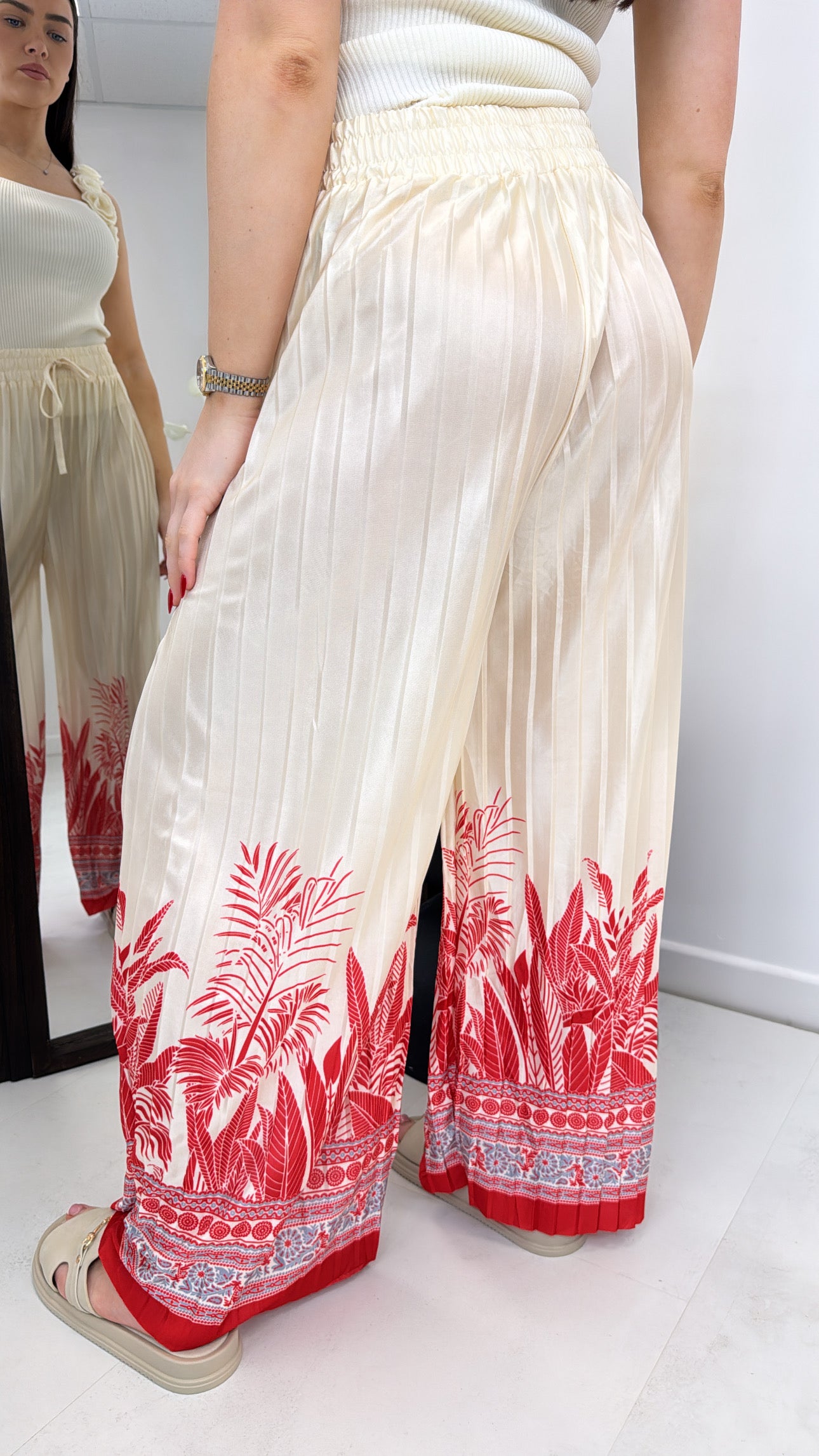 LIA red and cream palazzo trousers