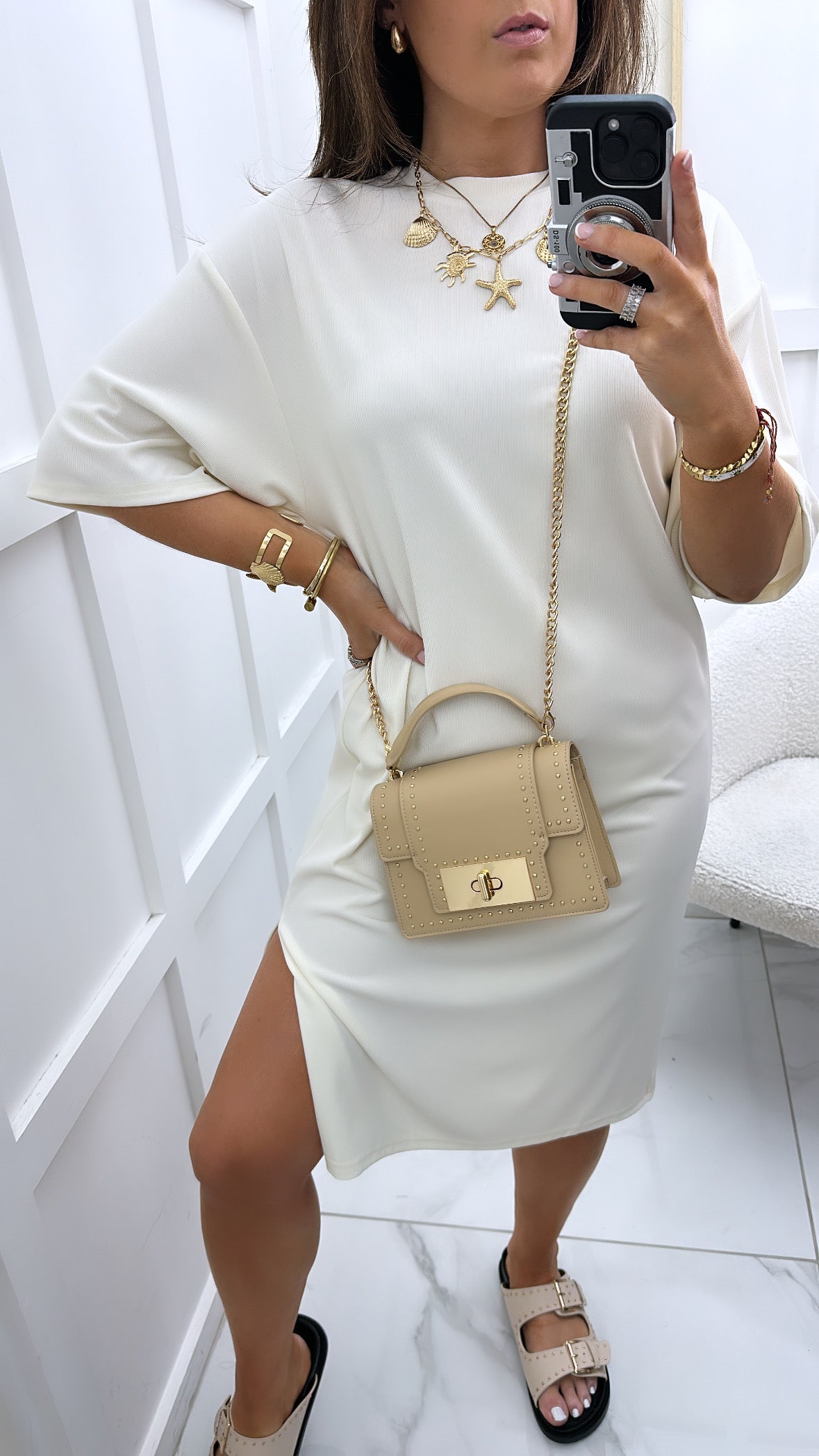 KIERA cream t-shirt midi dress