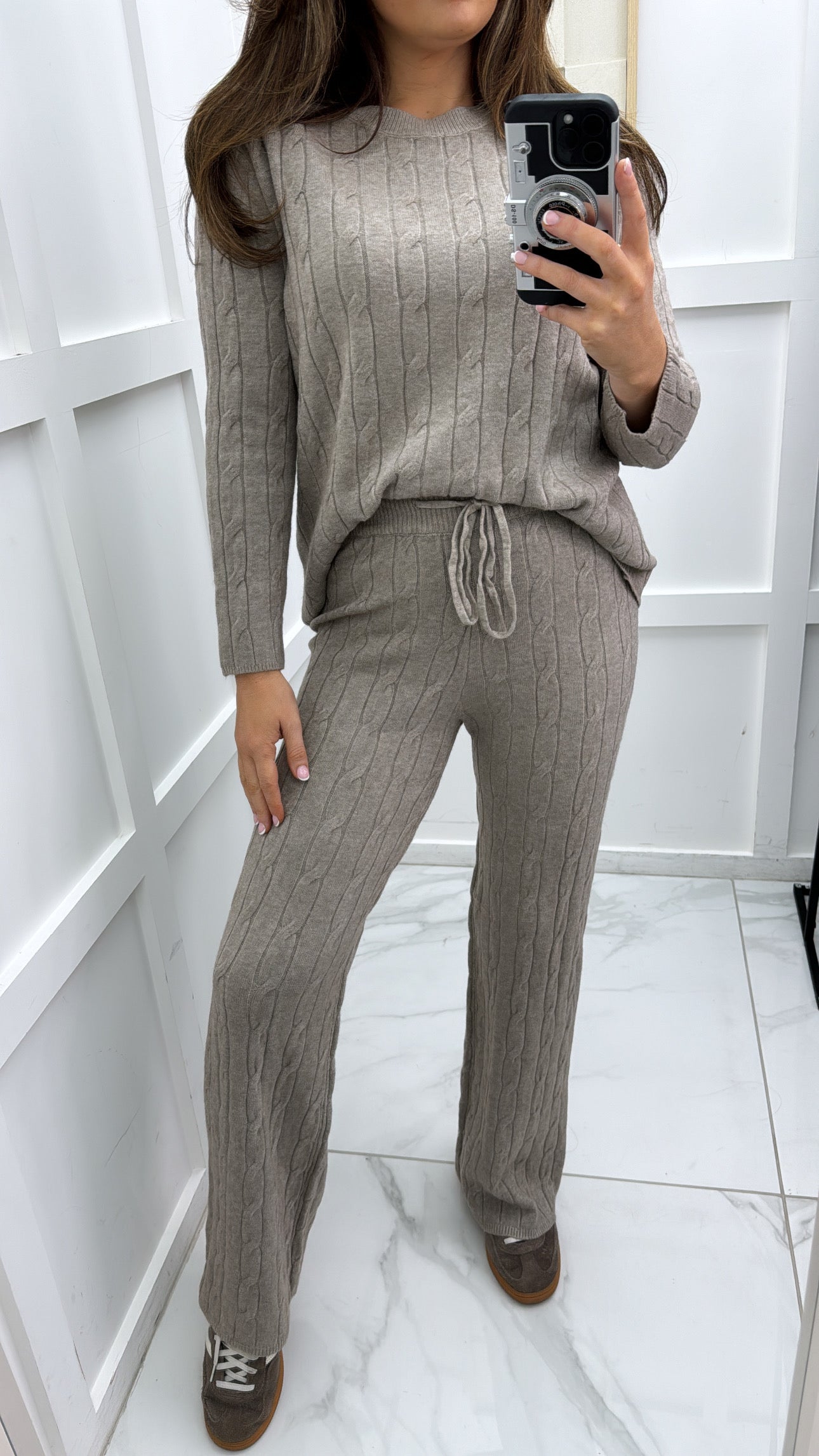 SOFIA biscuit knitted top & wide leg joggers co-ord