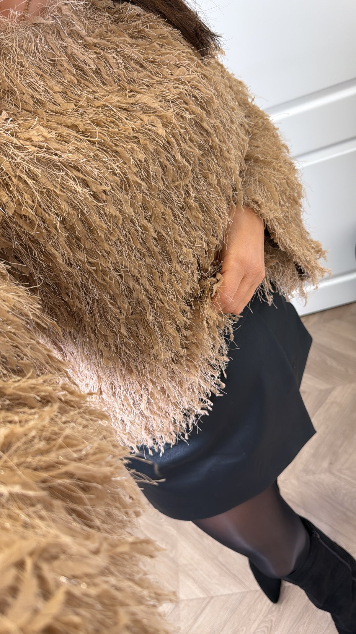 RIA beige fluffy long sleeve top