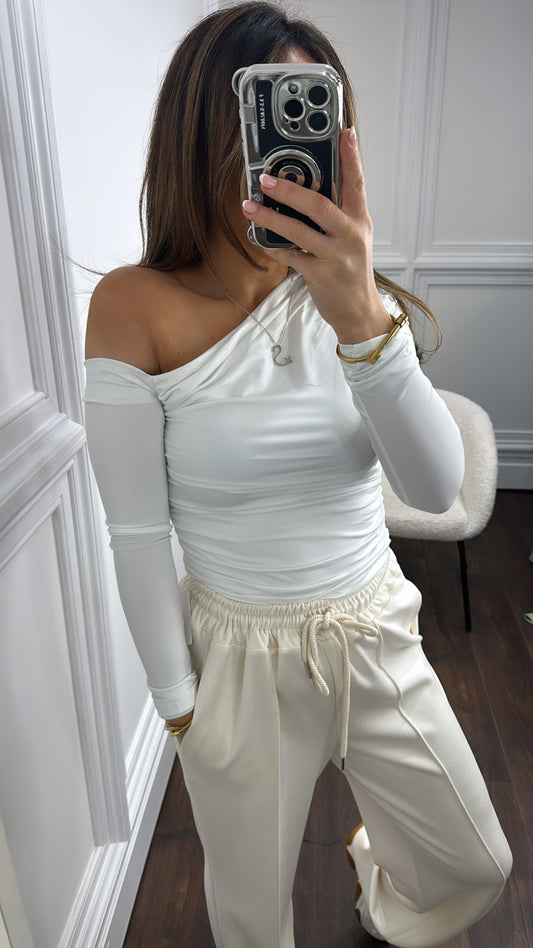 LAYLA white one shoulder slinky top