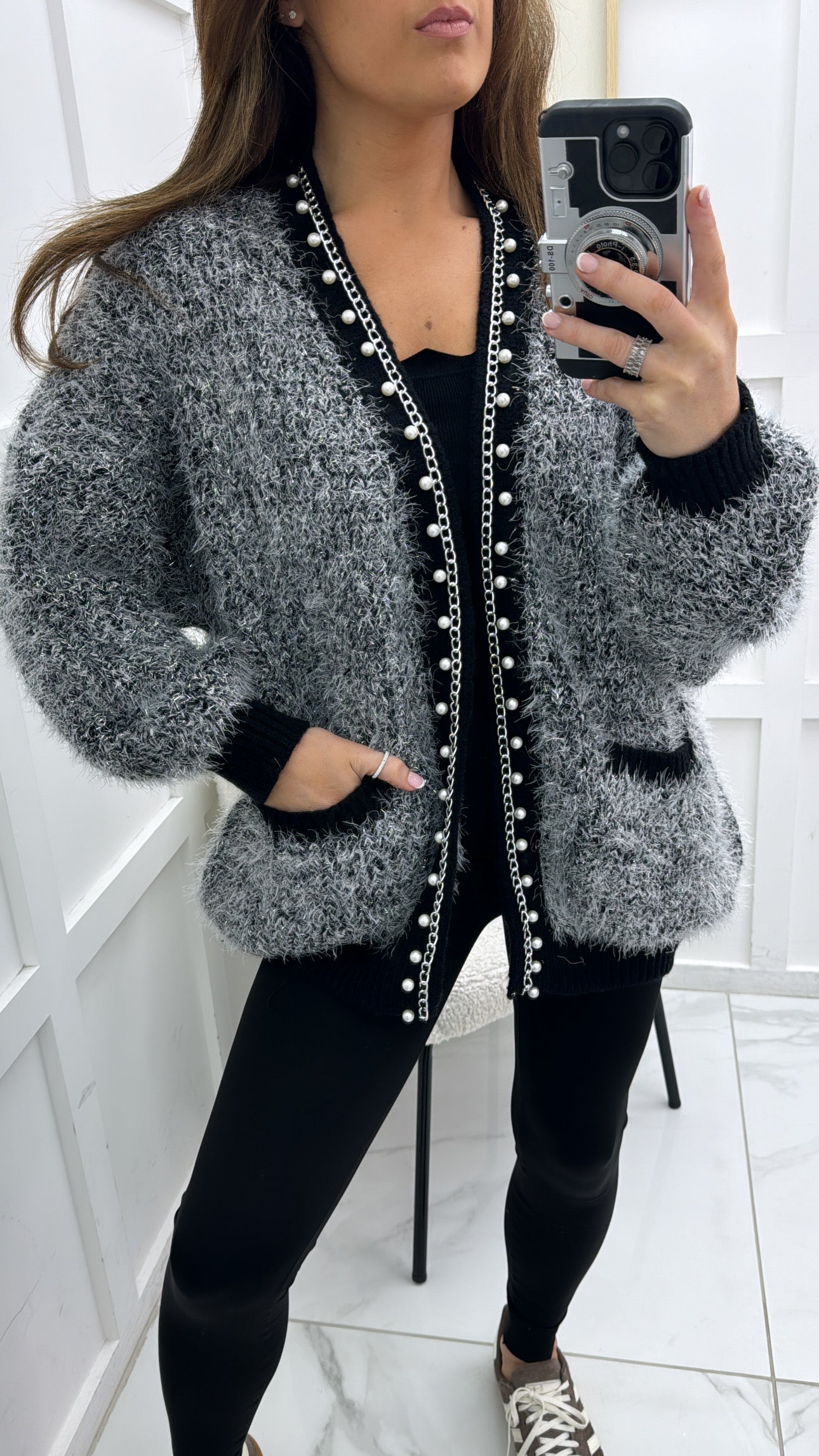 MELISSA silver & black glitter pearl detail cardigan