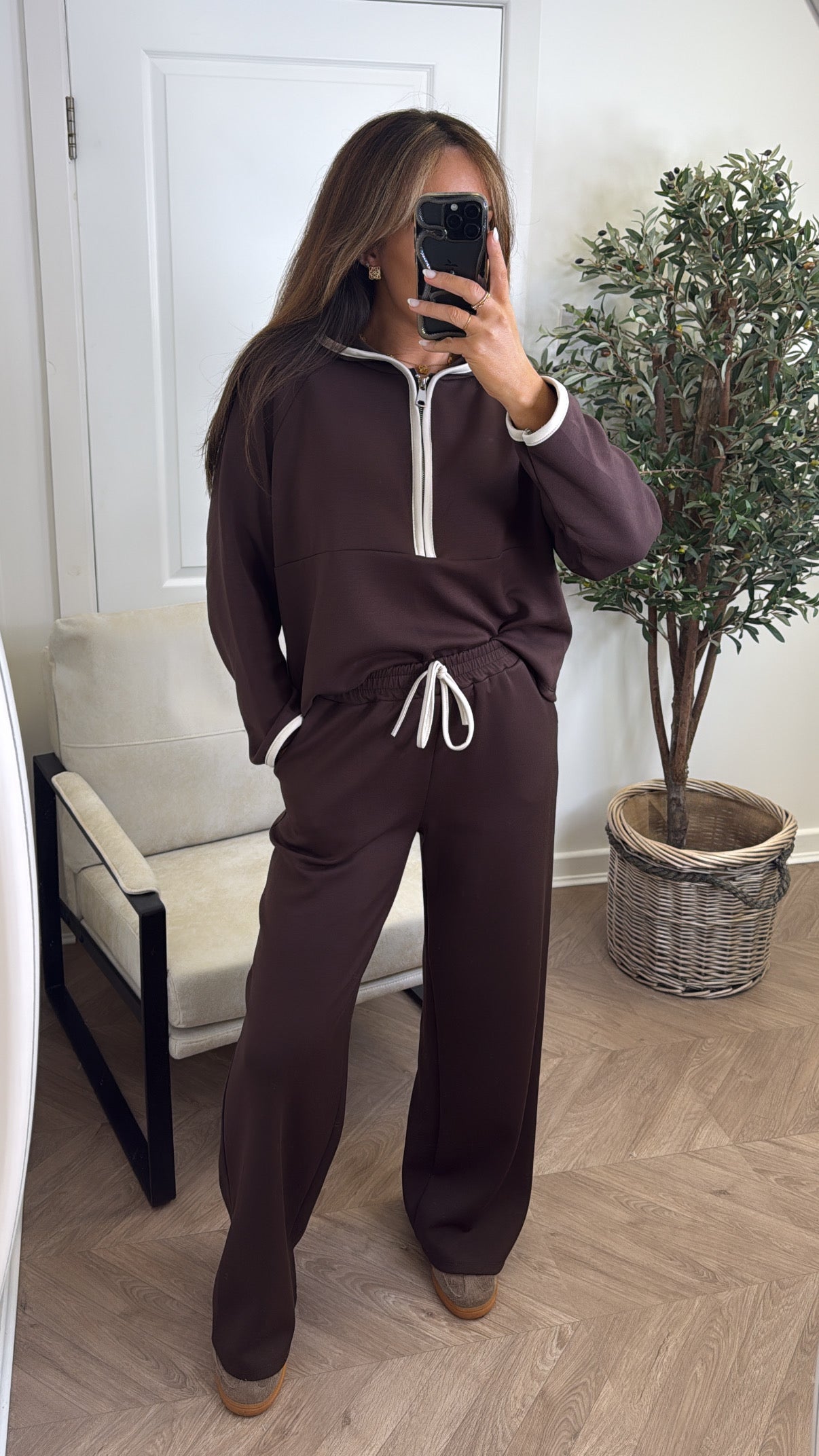 LIBERTY brown half zip hoody and trousers lounge set