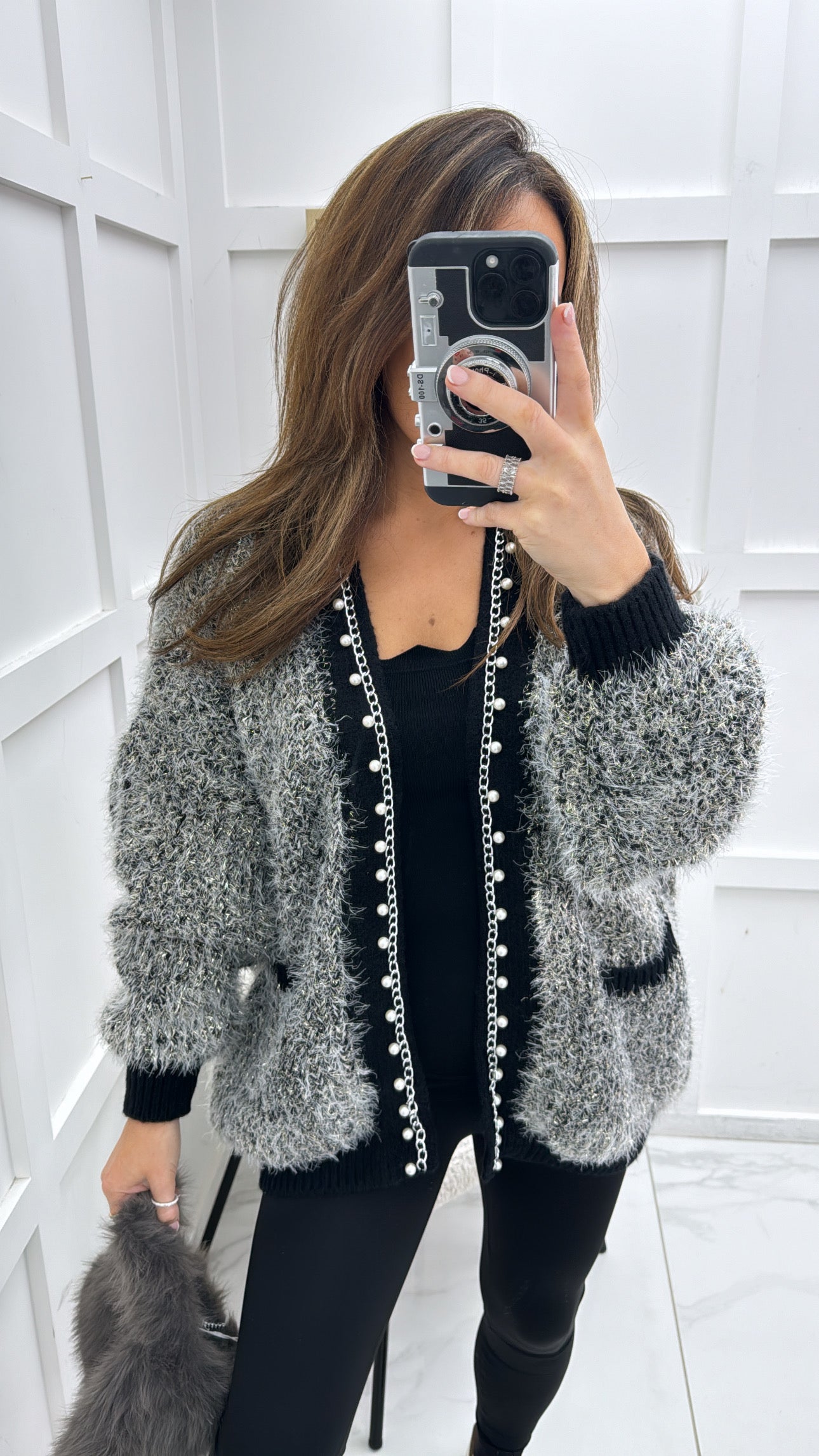 MELISSA gold & black glitter pearl detail cardigan