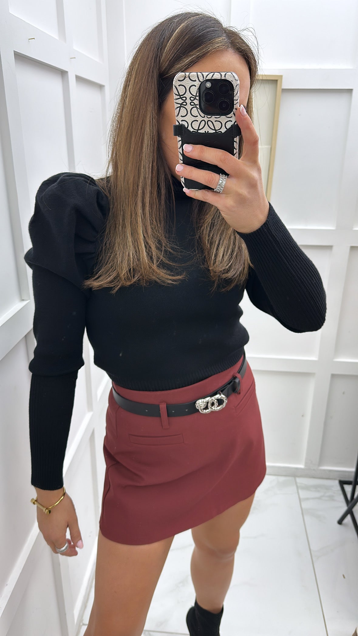 PORTIA burgundy tailored skort with belt