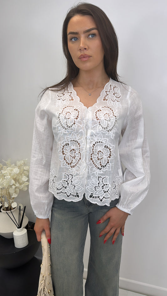 TALIA white embroidered blouse