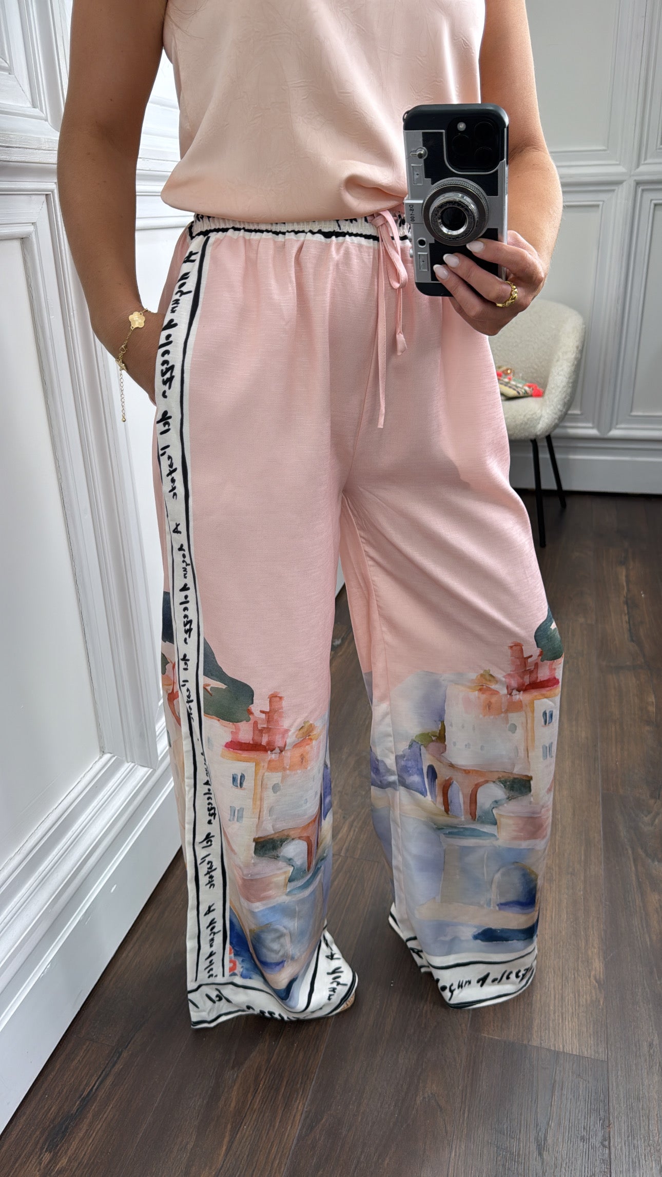 BIANCA pink print wide leg trousers