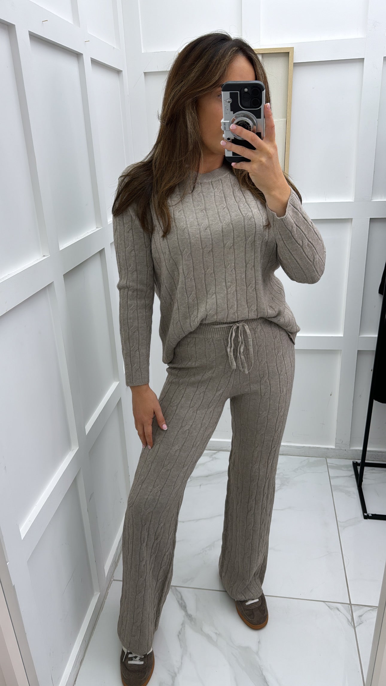 SOFIA biscuit knitted top & wide leg joggers co-ord