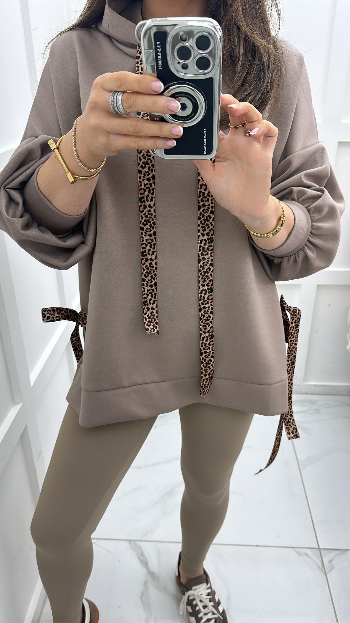 LILAH mushroom soft leopard tie hoody