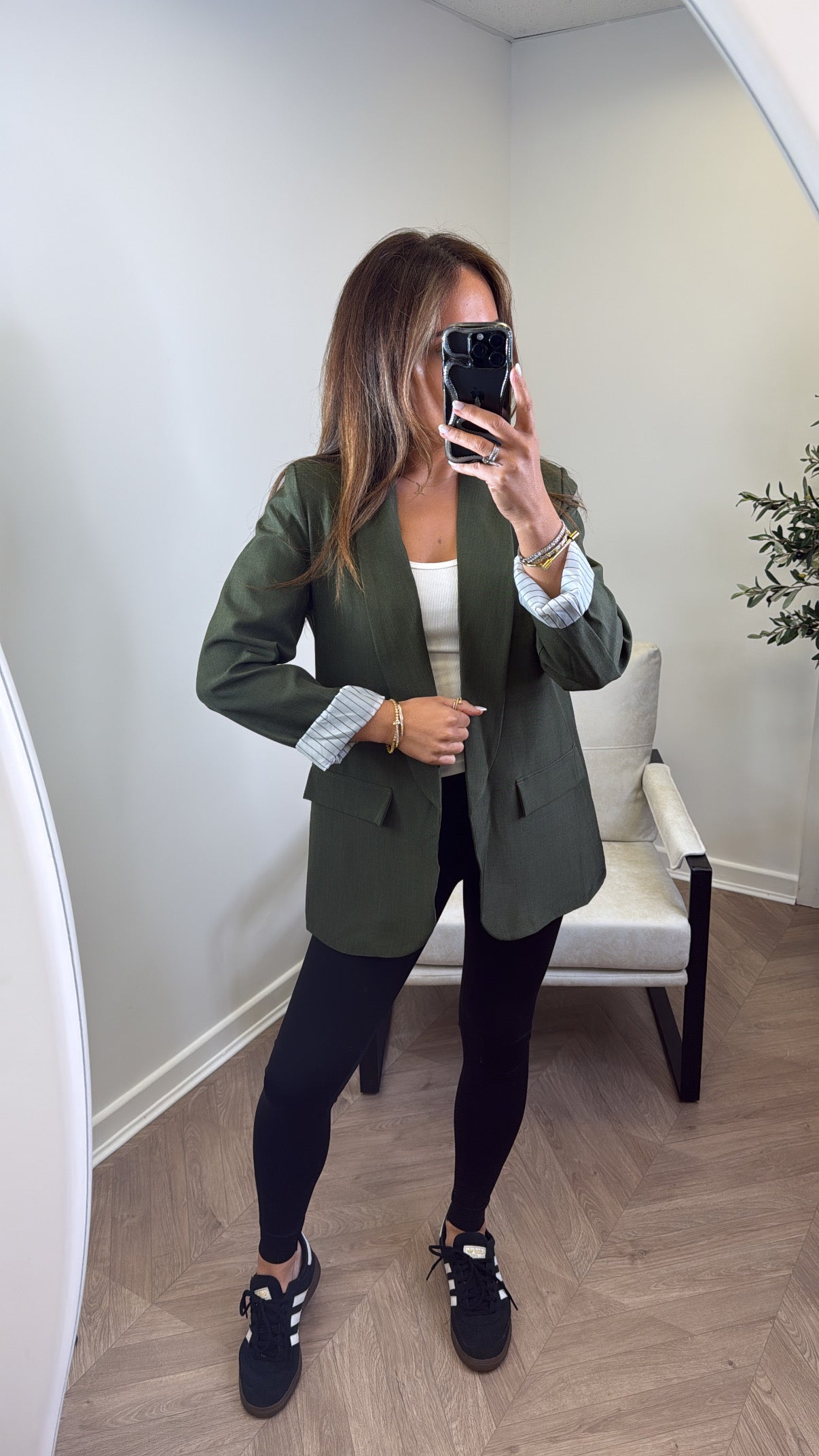 JENNIFER khaki blazer with pinstripe cuff