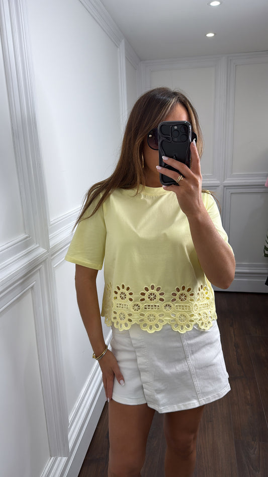MINNIE lemon broderie anglaise hem t-shirt