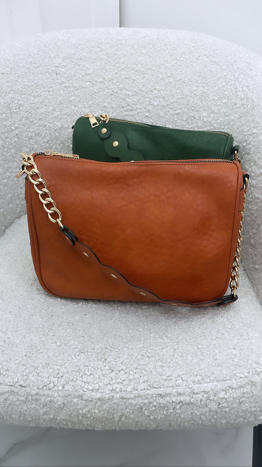 SUZIE camel chain detail cross body bag