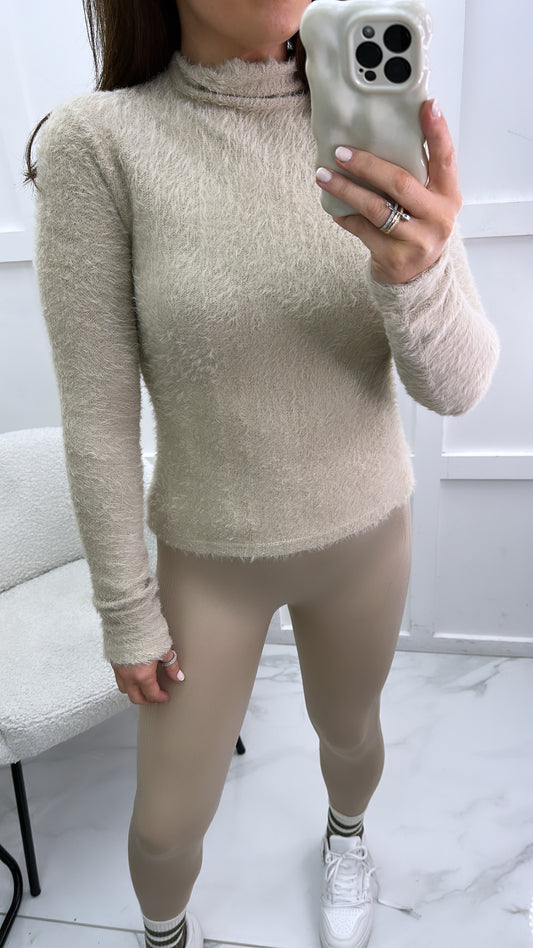 NINA beige fluffy long sleeve top