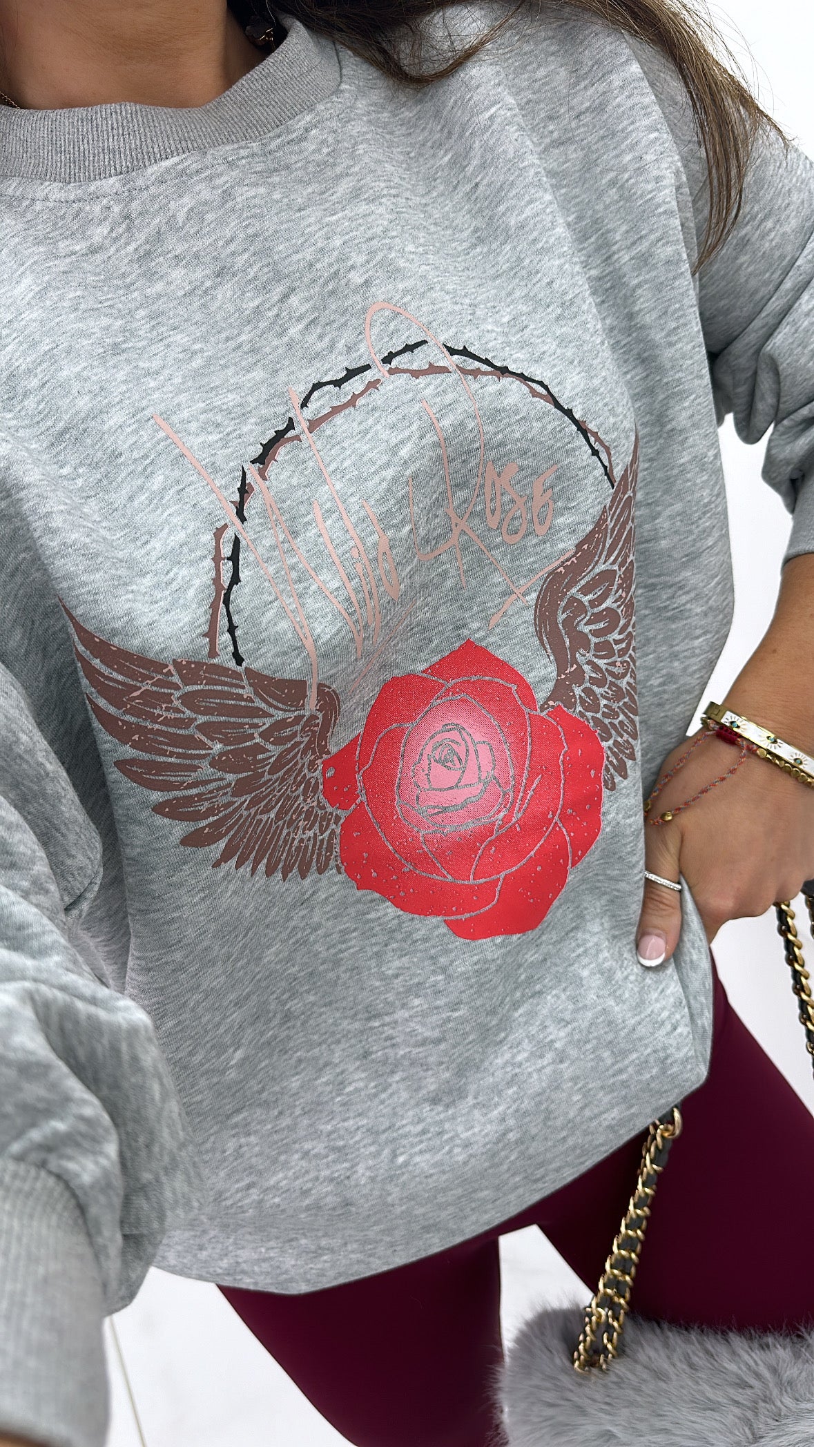 KIERA grey wild rose sweatshirt