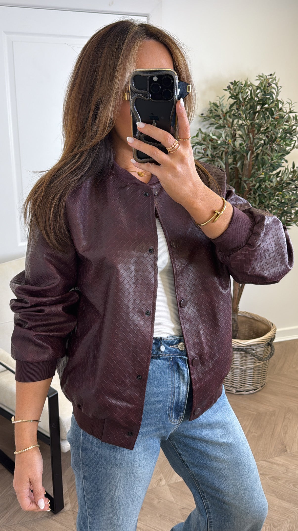 REBECCA burgundy woven bomber jacket