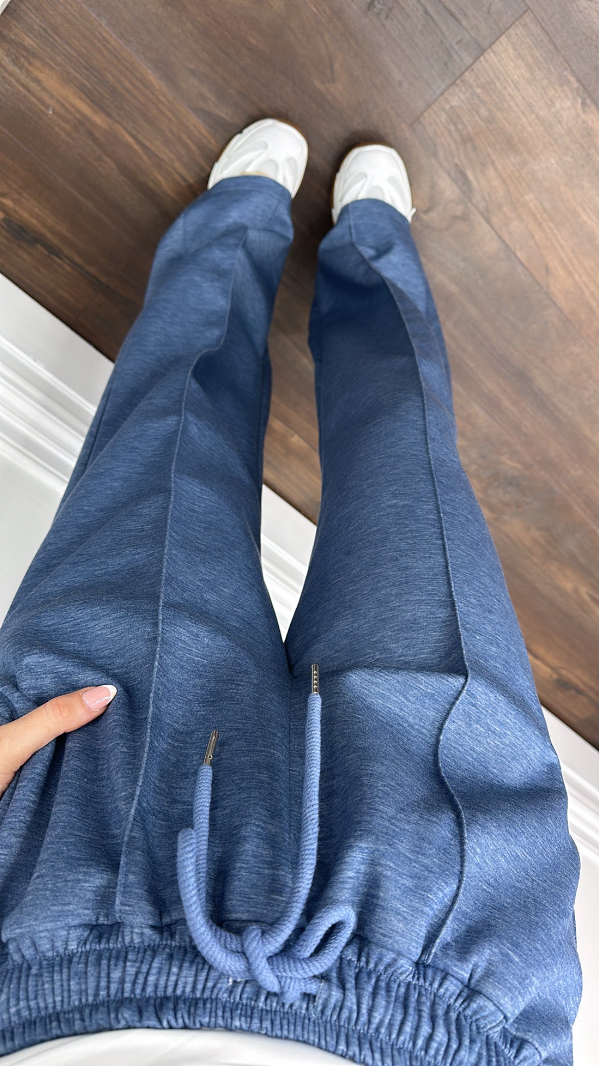 KYLIE denim blue super soft jogger with exposed seam detail