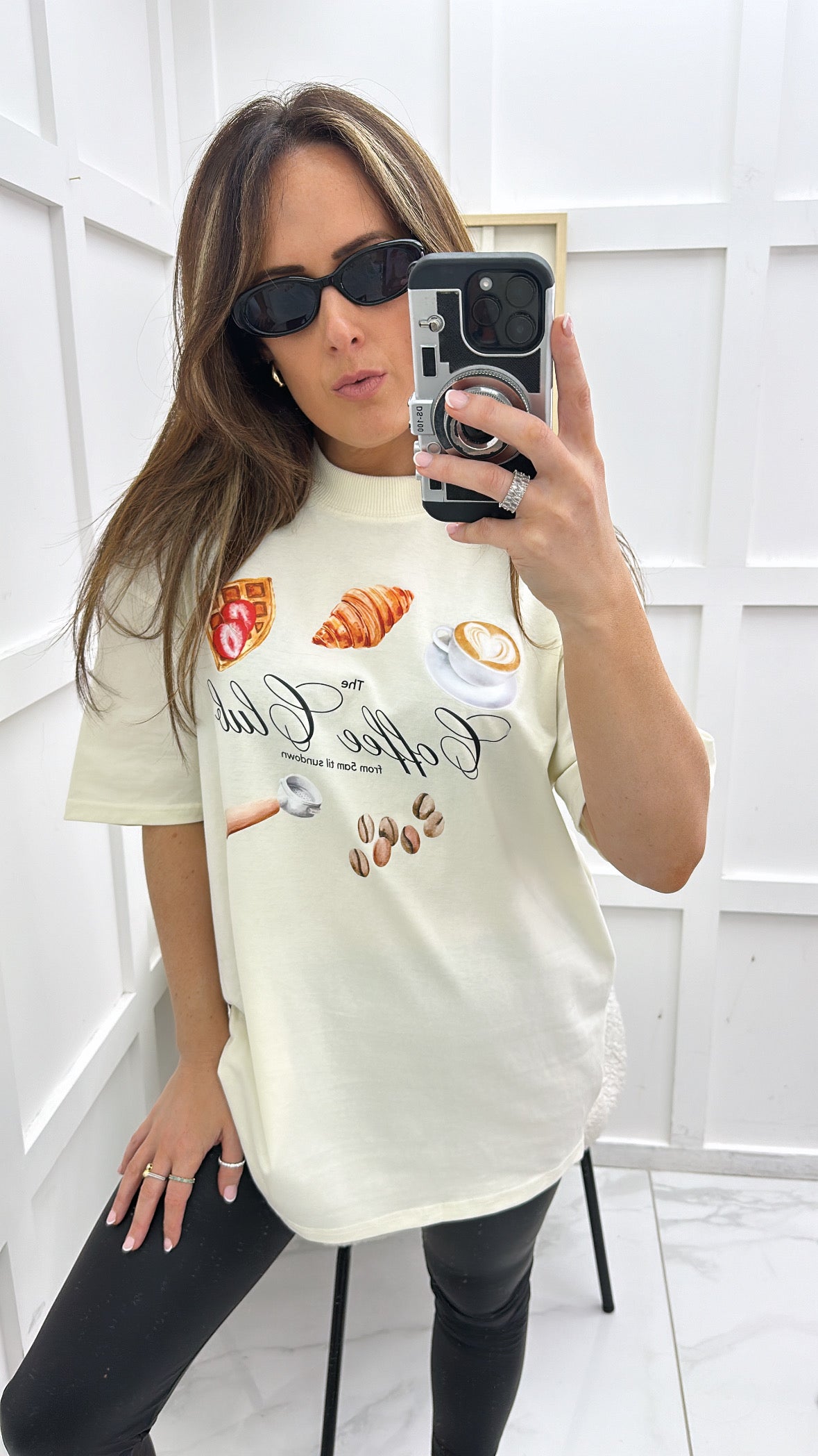 COFFEE CLUB cream oversize graphic t-shirt