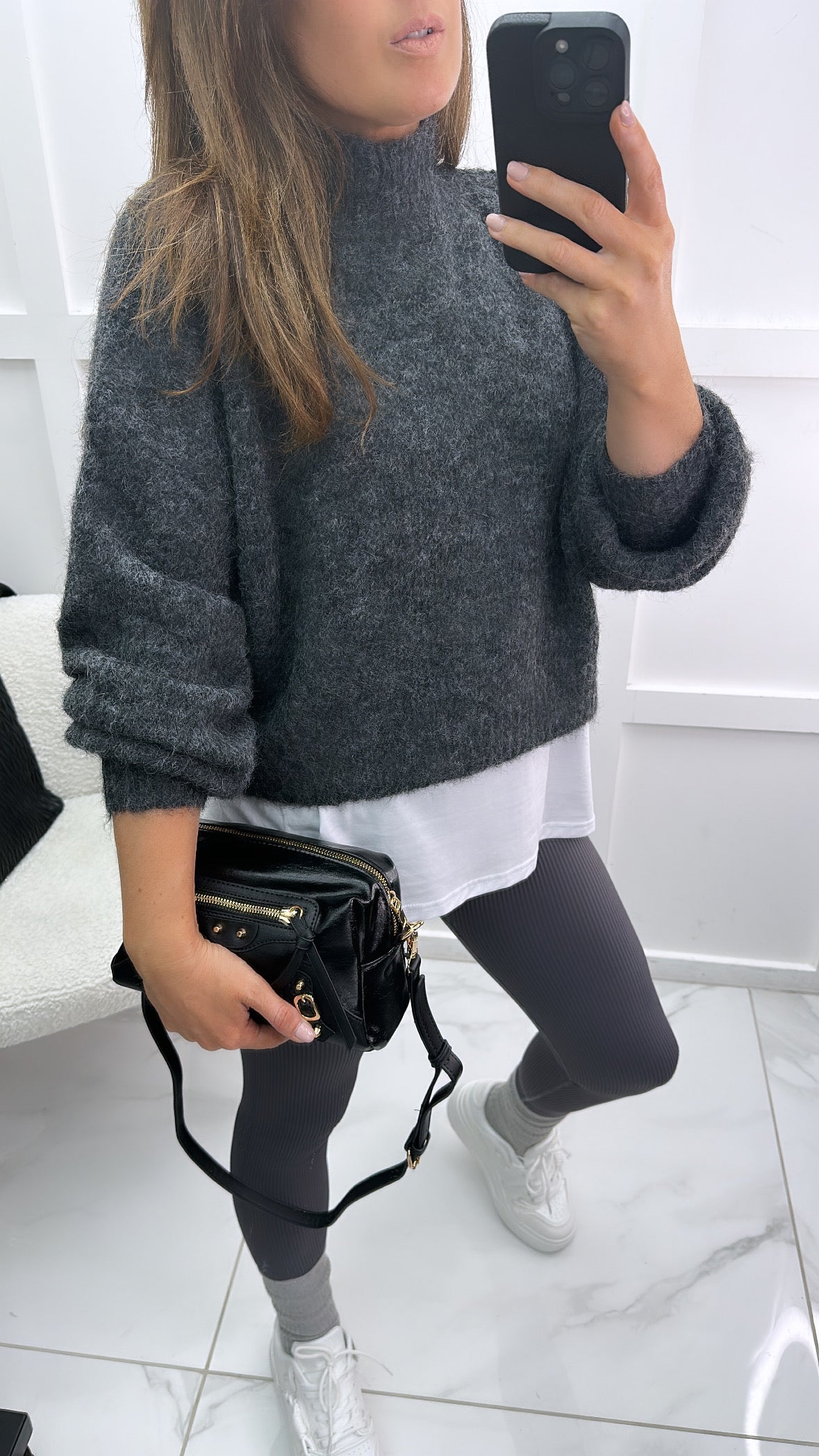 MYA charcoal fluffy high knit jumper