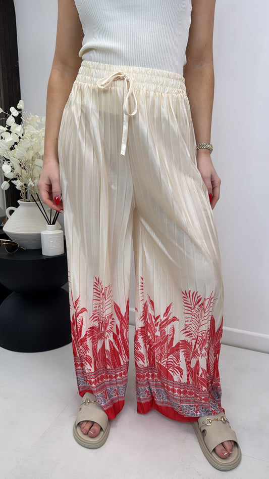 LIA red and cream palazzo trousers