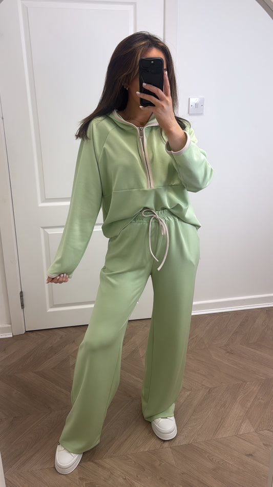 LIBERTY mint green half zip hoody and trousers lounge set