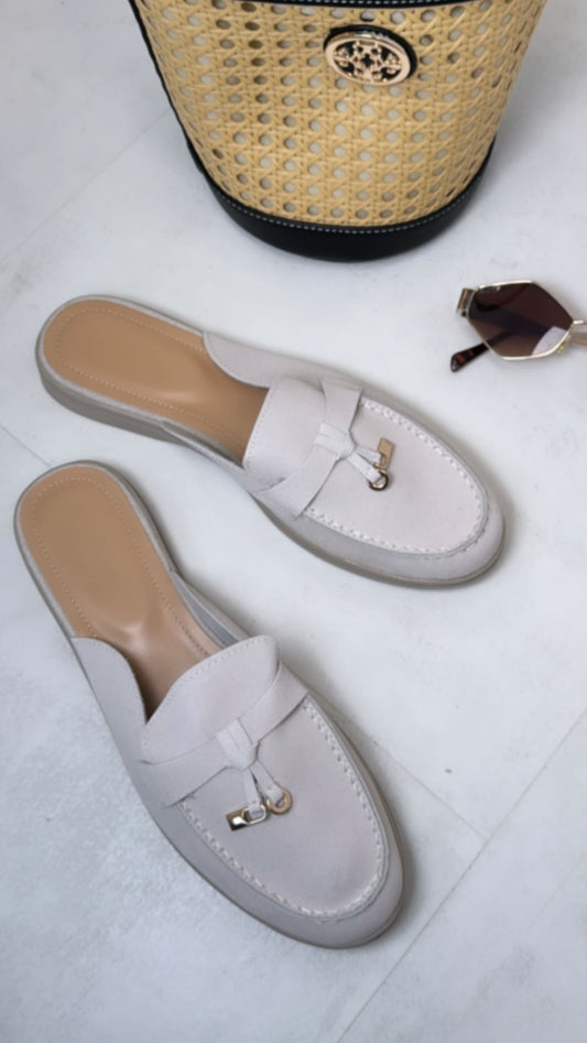 MILAN beige faux suede mules