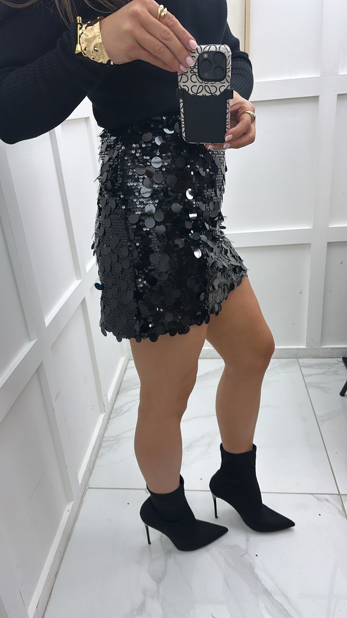 CARMELLA Black Disc Sequin Mini Skirt