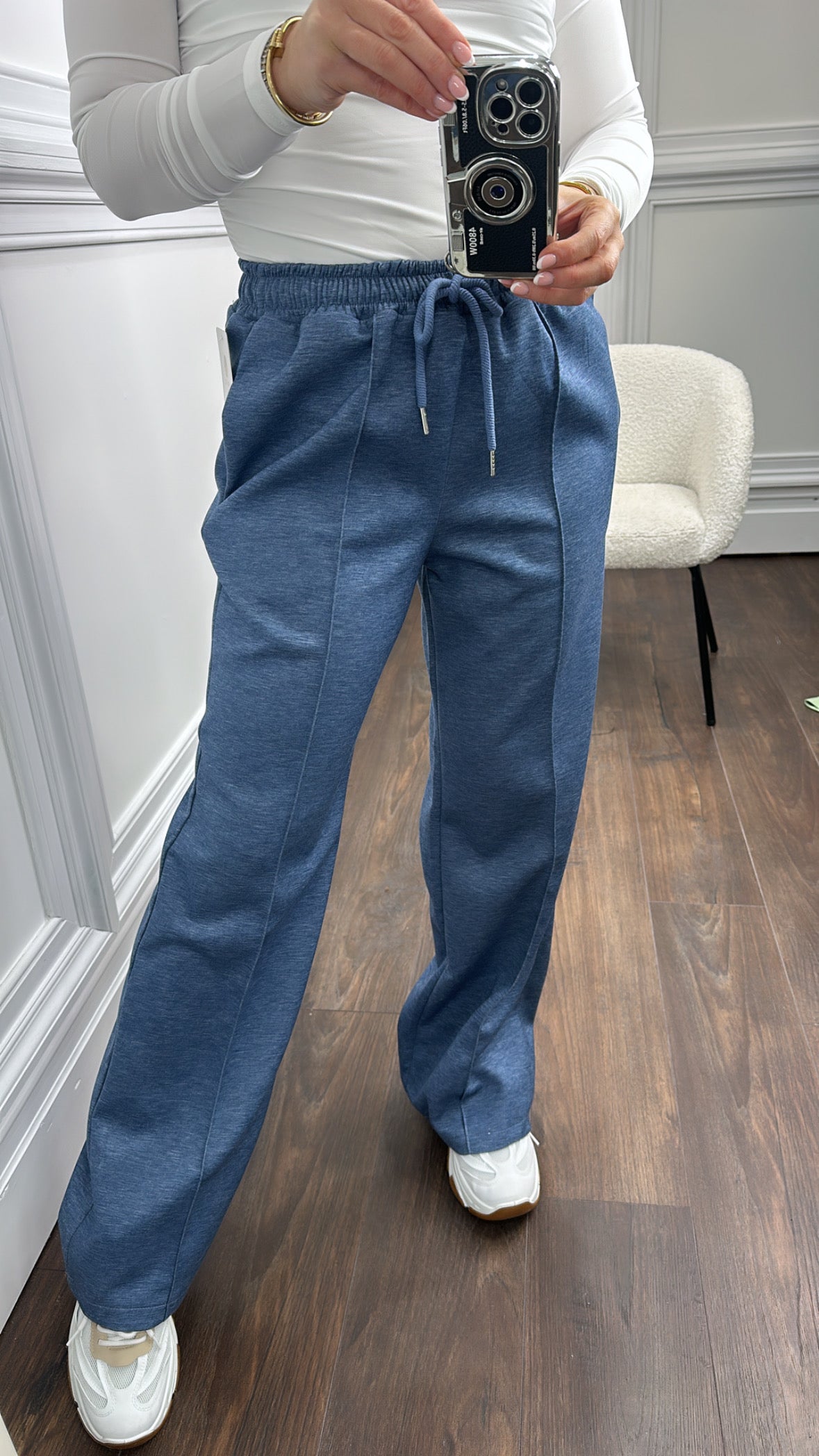 KYLIE denim blue super soft jogger with exposed seam detail