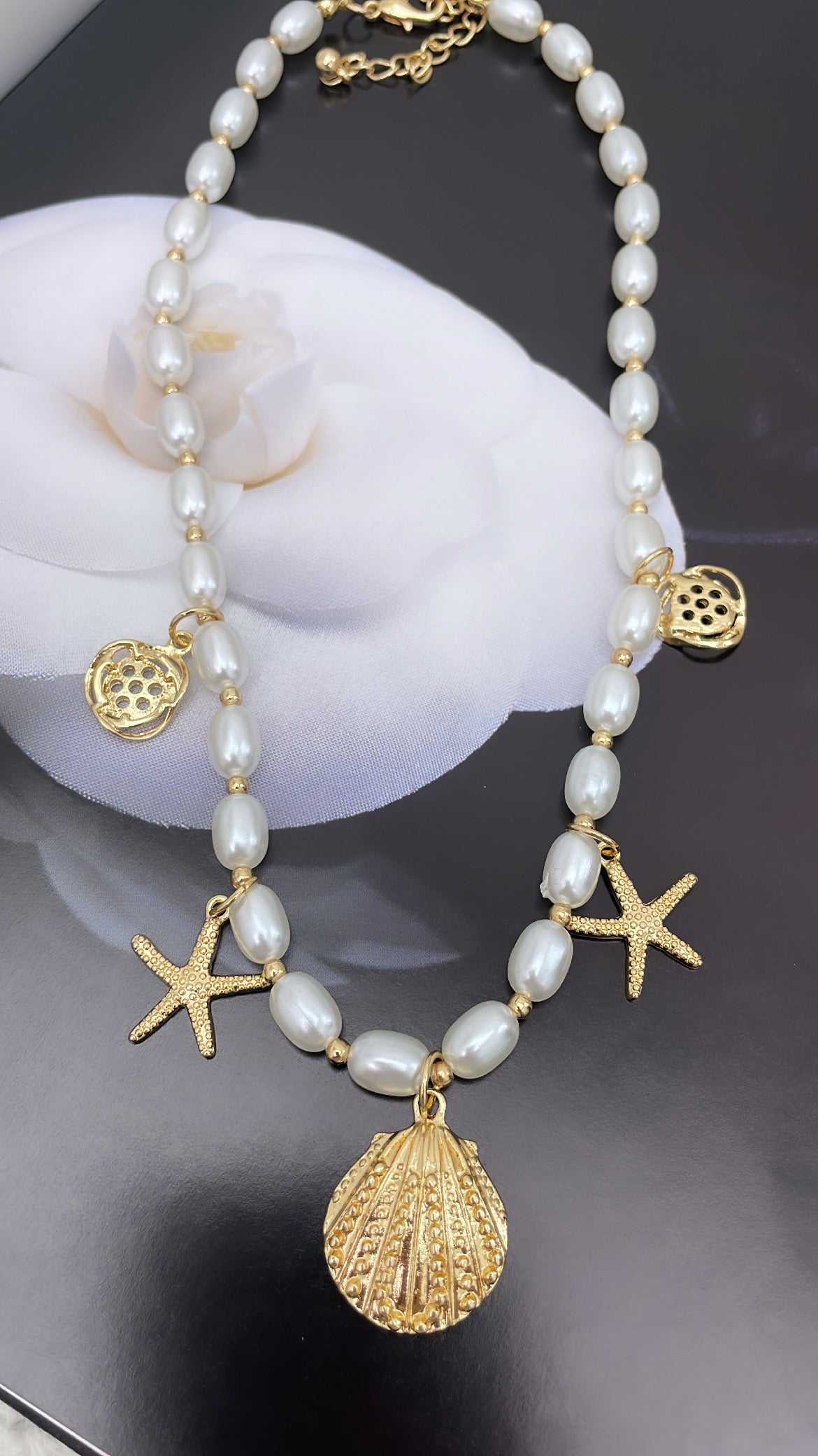 MILLY gold starfish and shell charm necklace