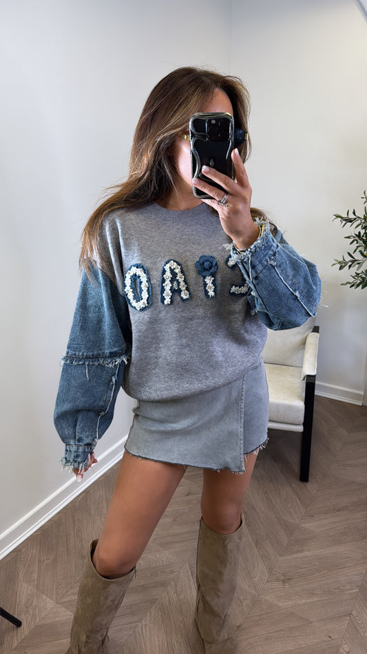 CIAO grey denim contrast logo jumper