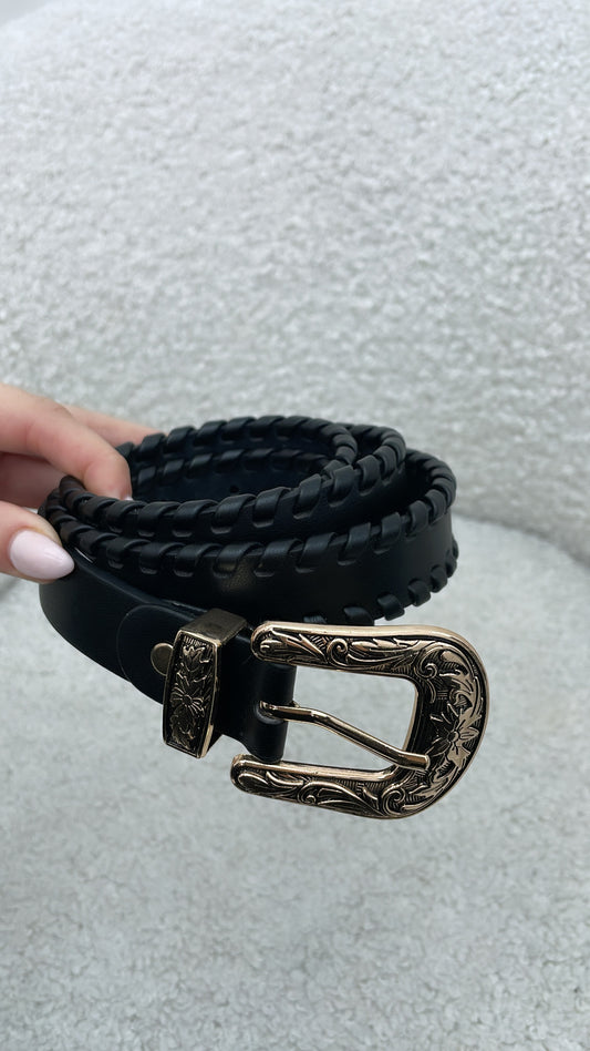 FLORA black cowboy buckle belt