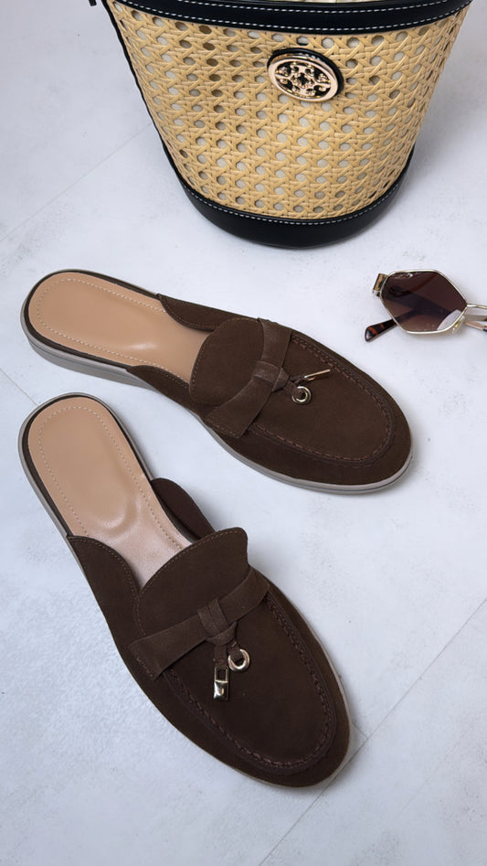 MILAN brown faux suede mules