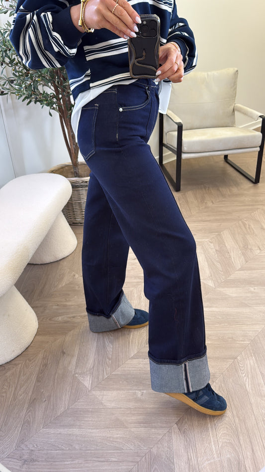 PALOMA dark denim stretchy jeans with fold up hem