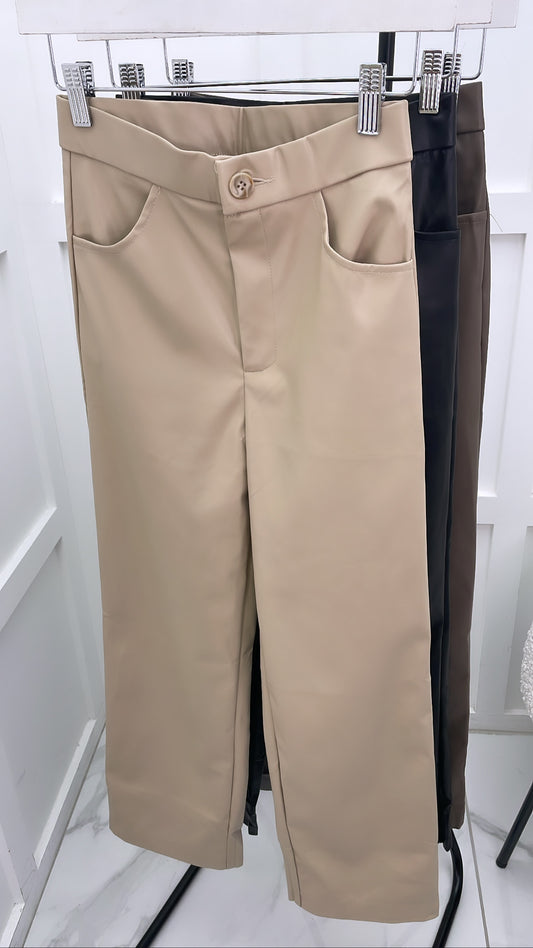 SIENNA cream leather look crop trousers