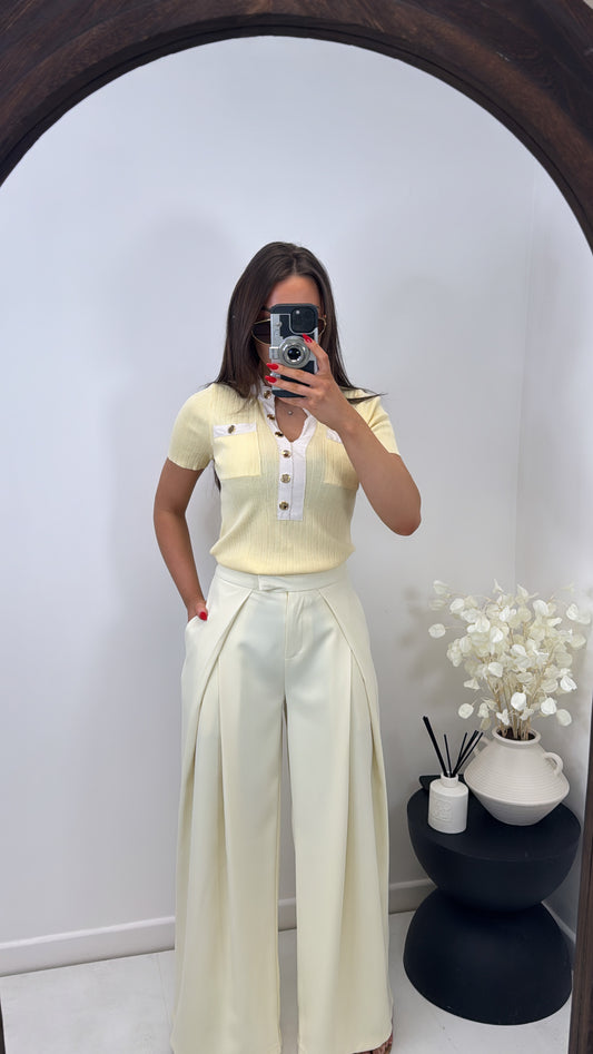 STELLA pastel lemon wide-leg trousers