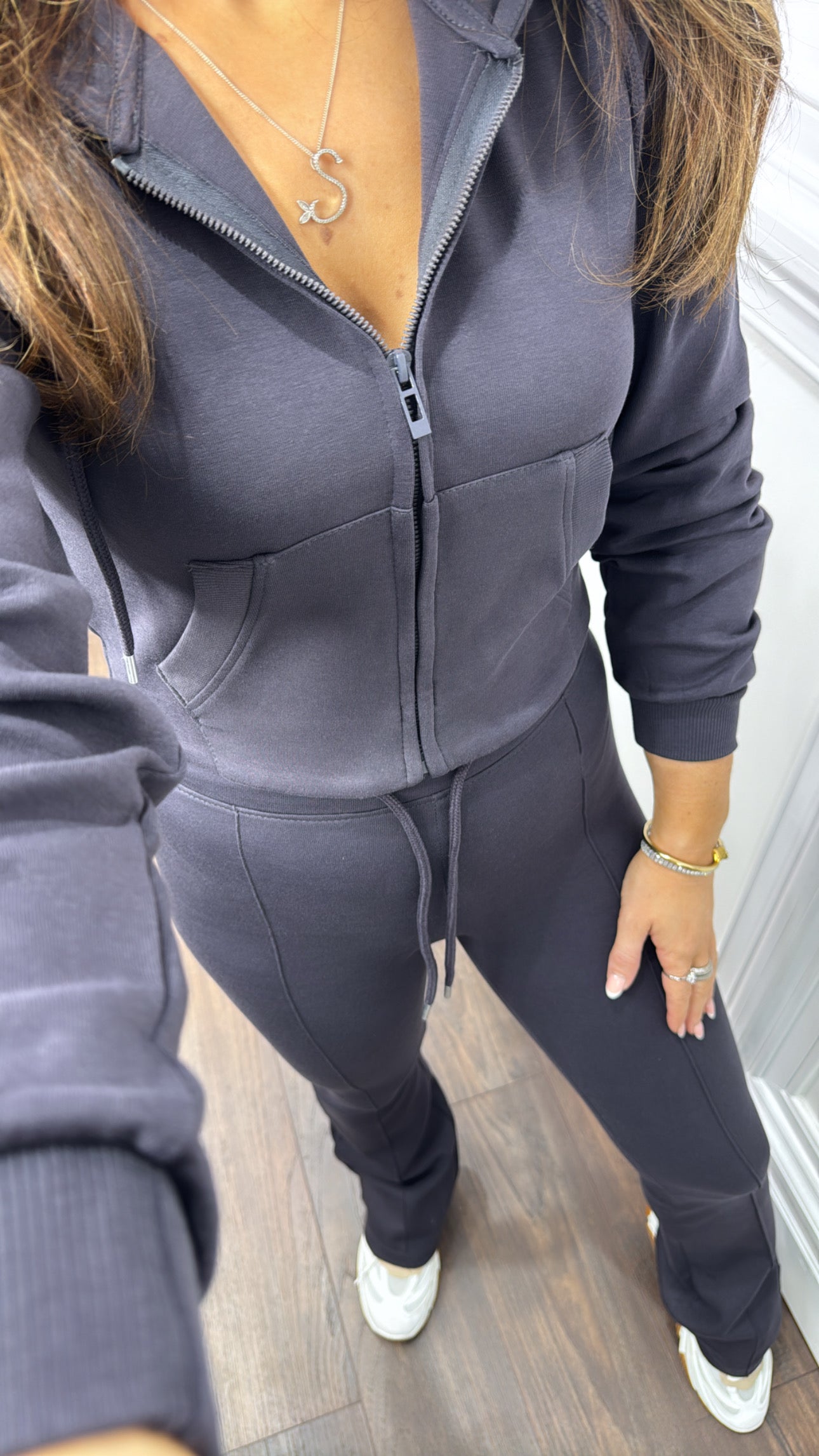 STELLA slate grey cropped tracksuit with flared pants