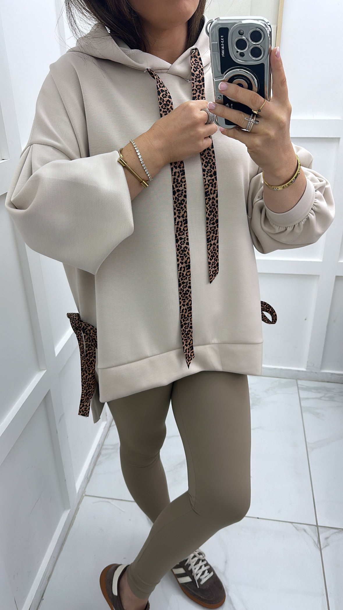 LILAH beige soft leopard tie hoody