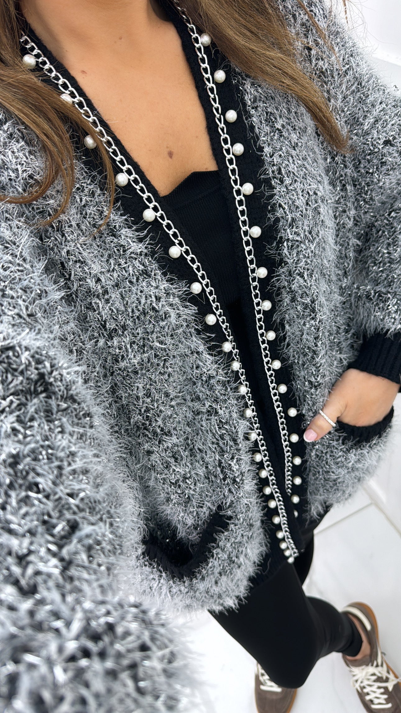 MELISSA silver & black glitter pearl detail cardigan