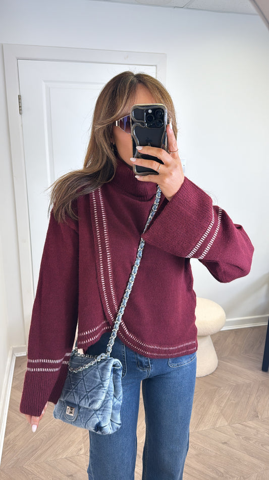POPPY burgundy soft knit jumper with seam detailing