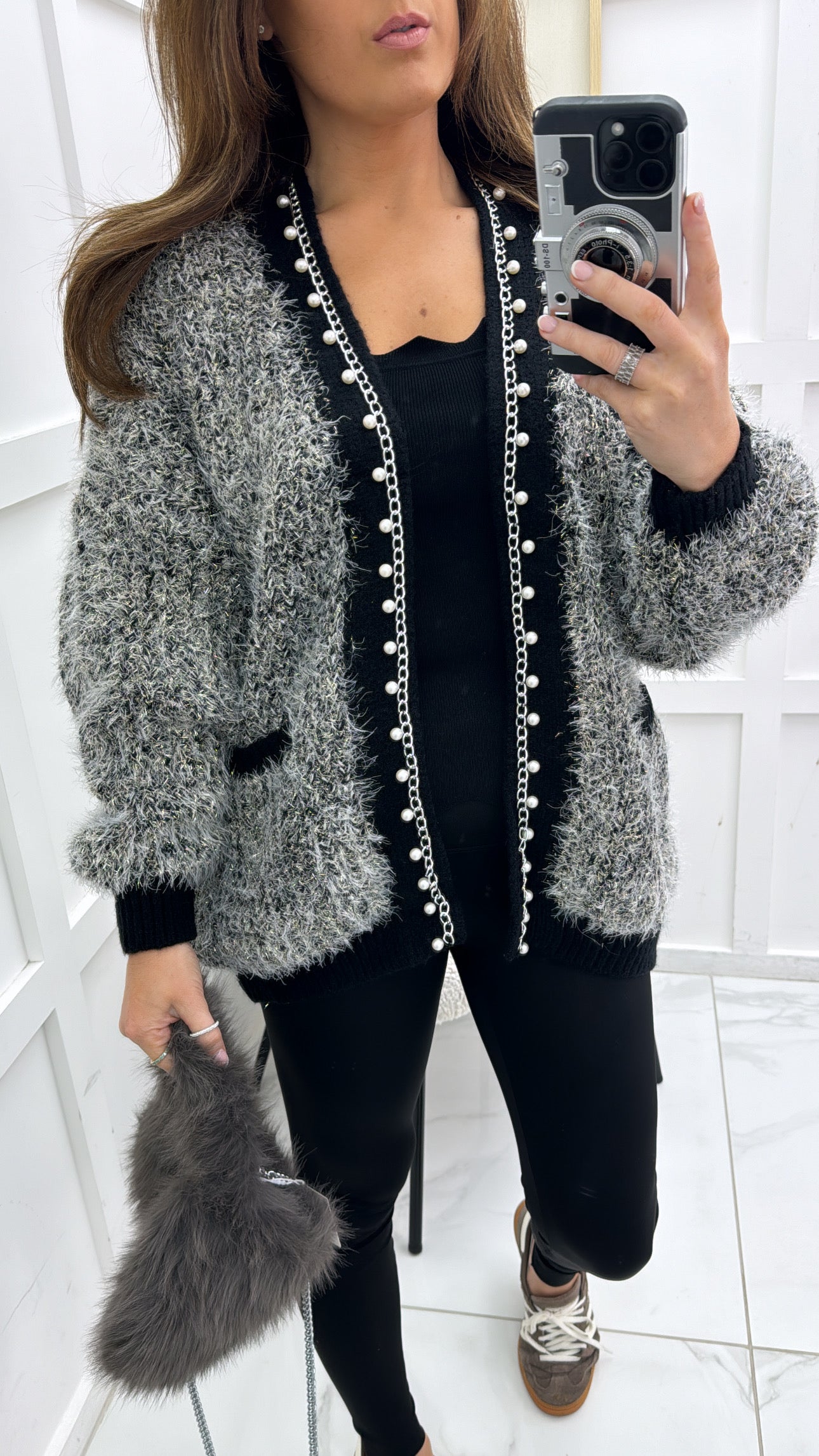 MELISSA gold & black glitter pearl detail cardigan