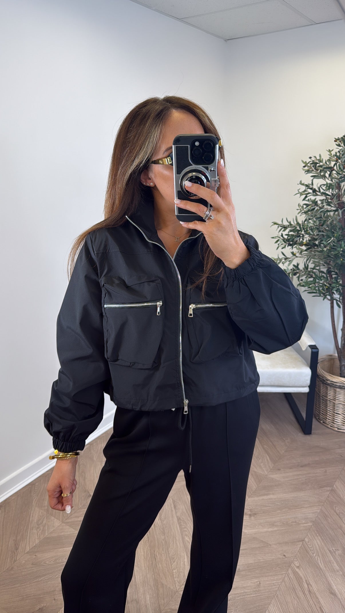 SARA black zip detail bomber jacket