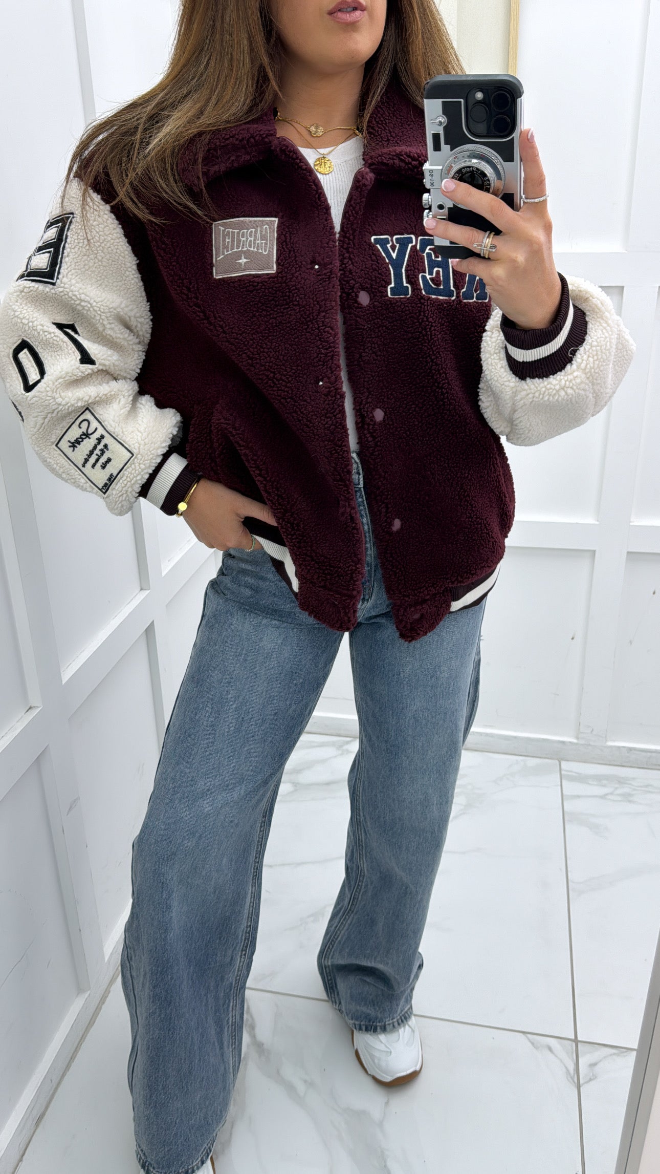 ELLA burgundy fleece baseball jacket