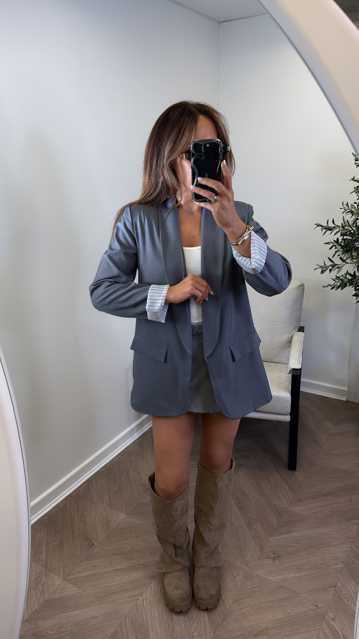 JENNIFER grey blazer with pinstripe cuff