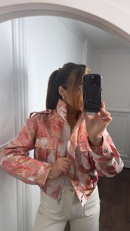 CHARLIZE pinky peach luxe bomber jacket
