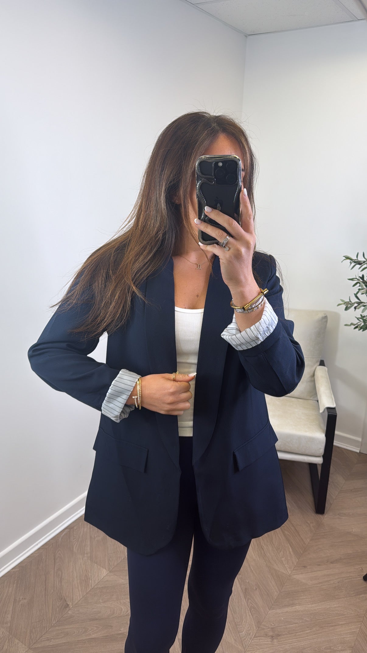 JENNIFER navy blazer with pinstripe cuff