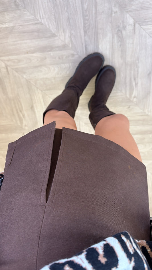 MAURA brown split front skort