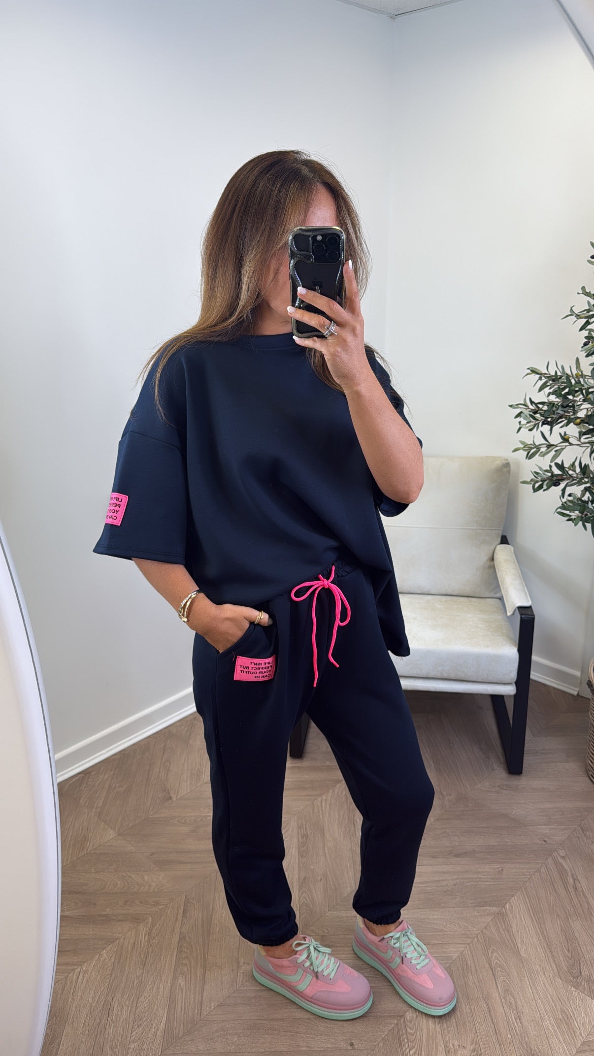 LESSIE navy life logo lounge set with cuffed joggers