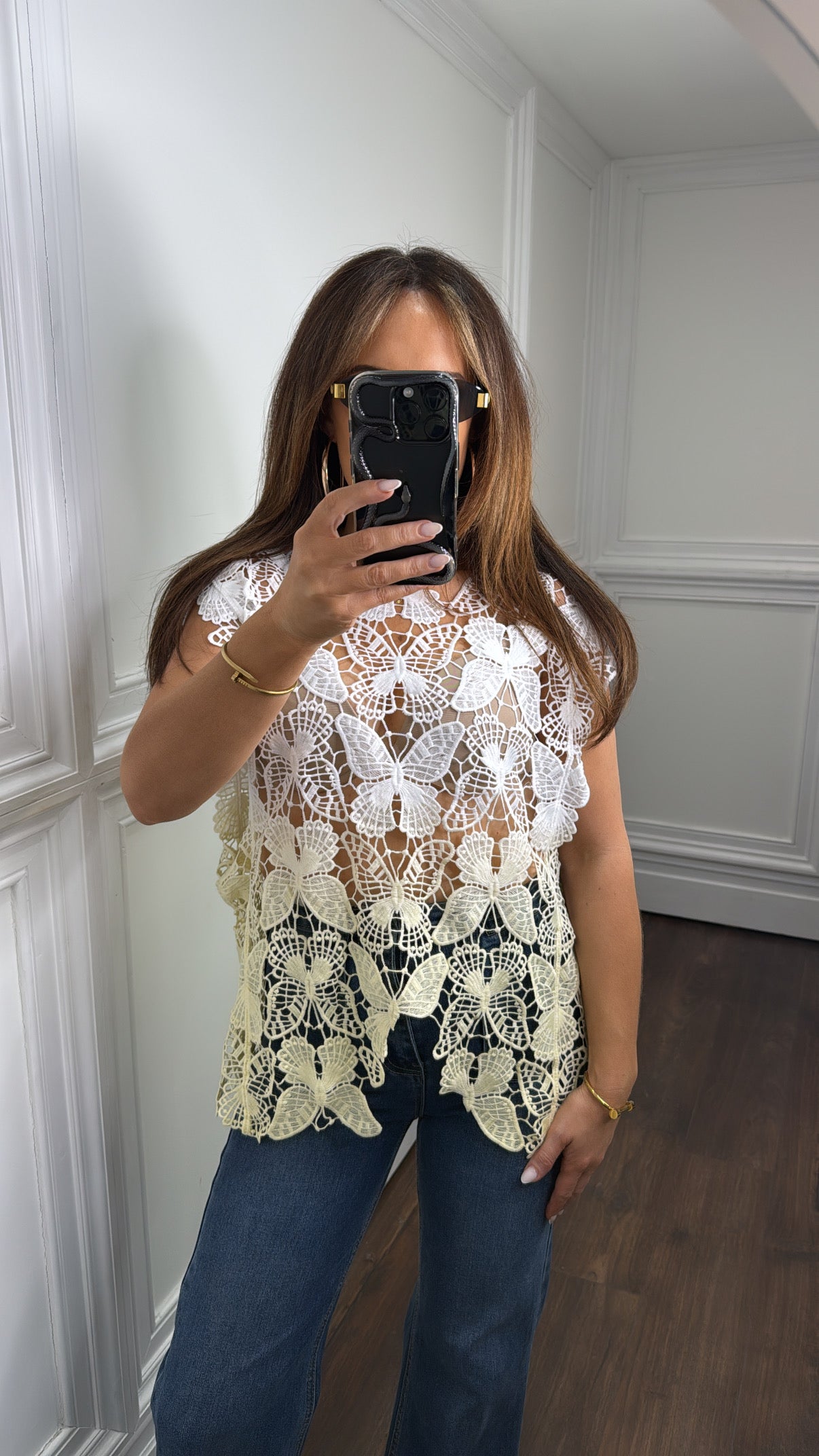 BUTTERFLY yellow crochet ombre top