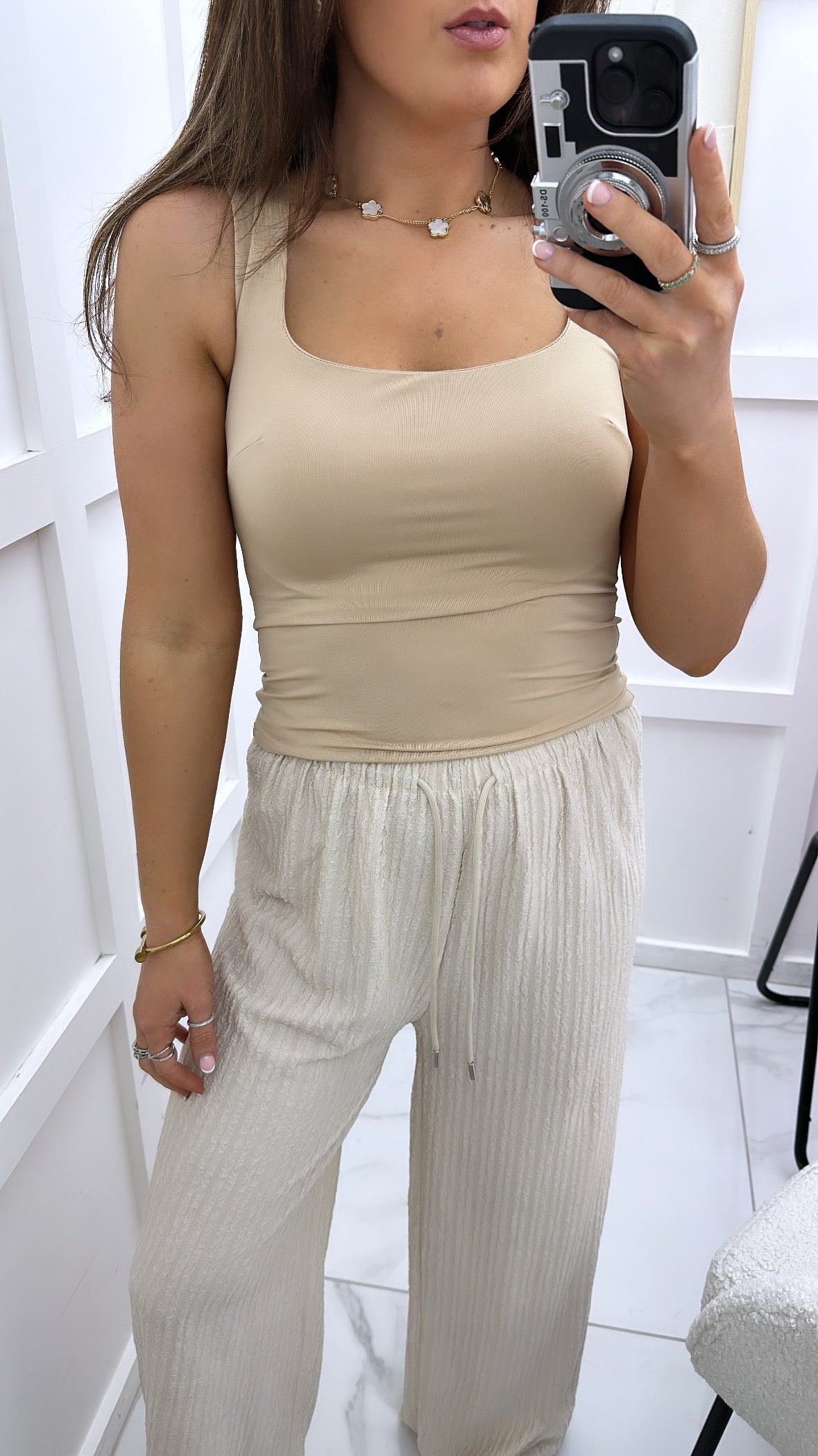 NATASHA beige slinky vest top