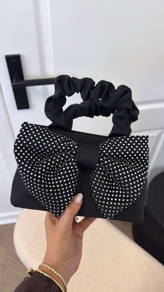 SIANA black diamante bow grab bag