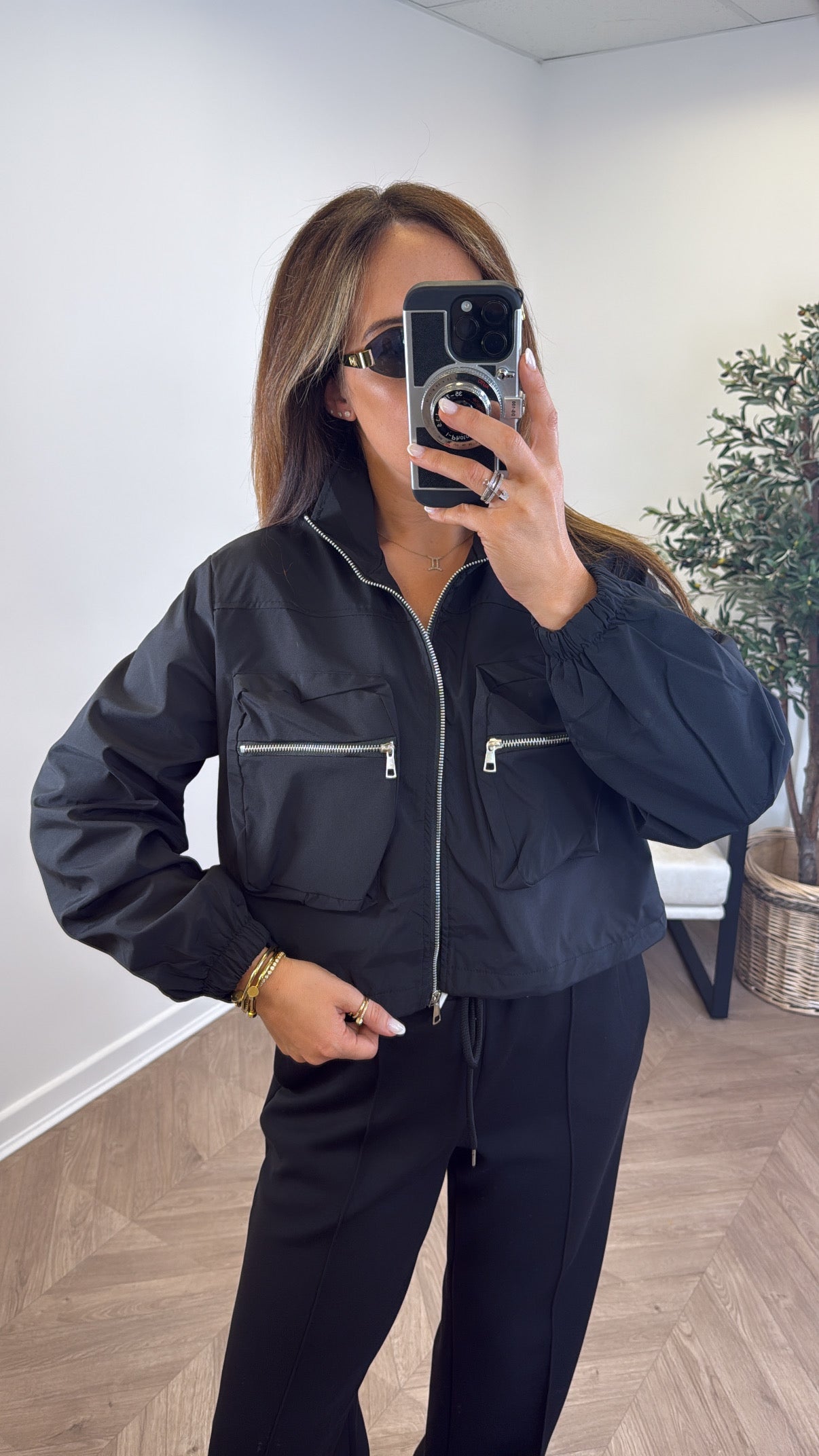 SARA black zip detail bomber jacket